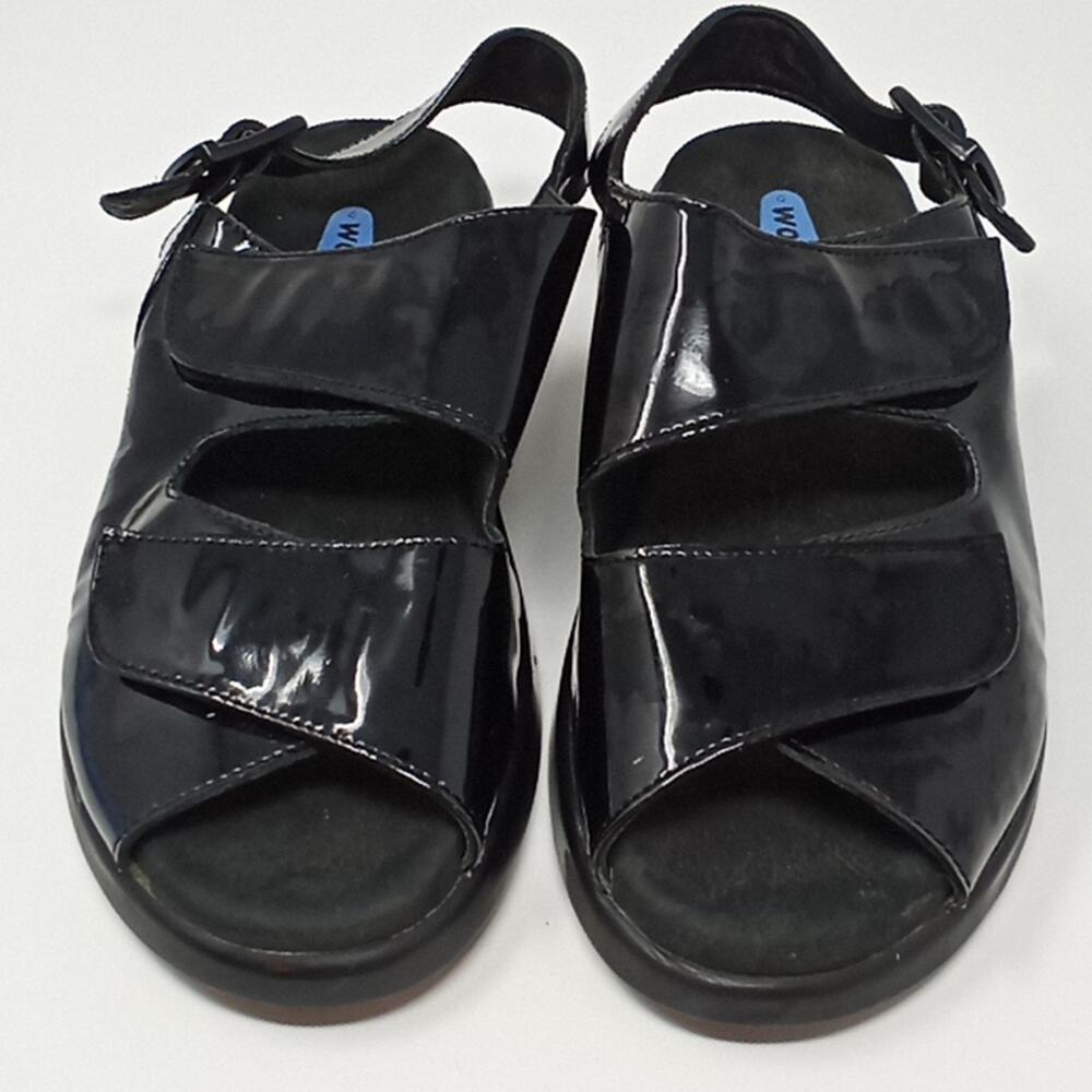 Wolky Nimes Women's Black Patent Leather Platform Sandals Size 6.5